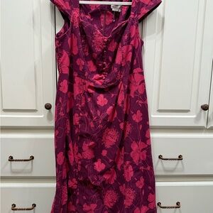 Anthropologie Fuchsia and Crimson Floral Midi Dress